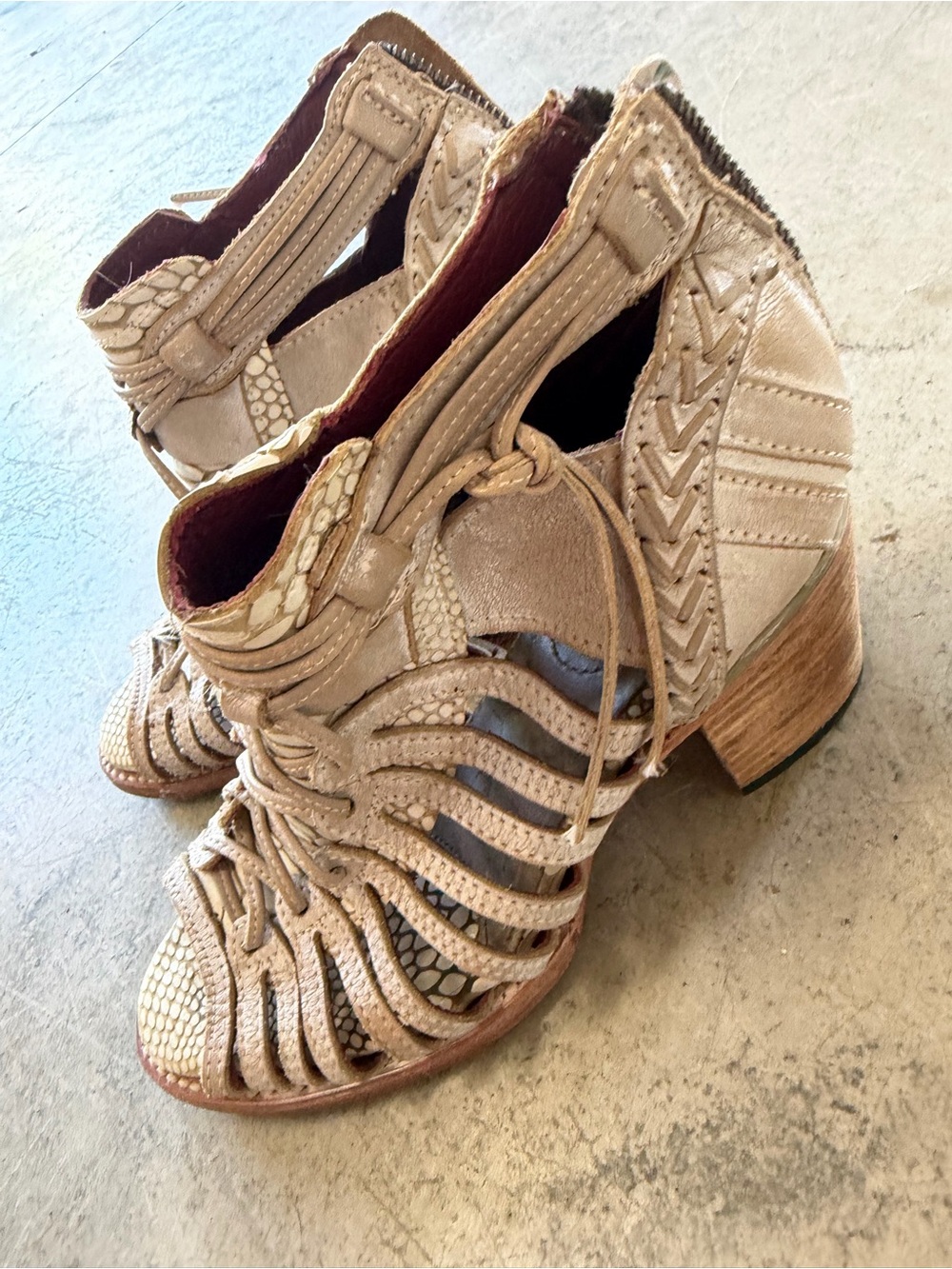 Freebird by Steven Beige Braided Cutout Heeled Sandals